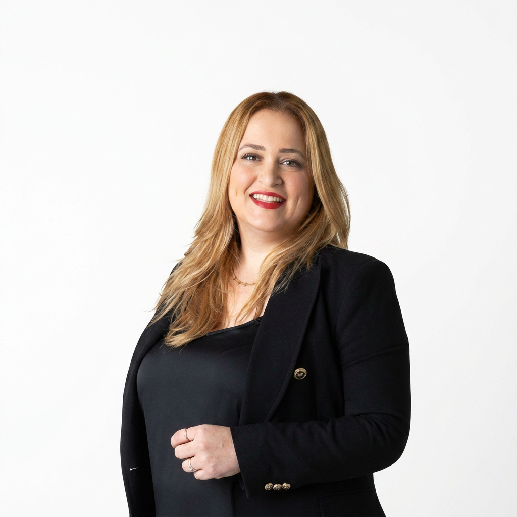 Kelitza M. Méndez, corredora de bienes raíces de The Méndez Group, retrato profesional sobre fondo blanco.